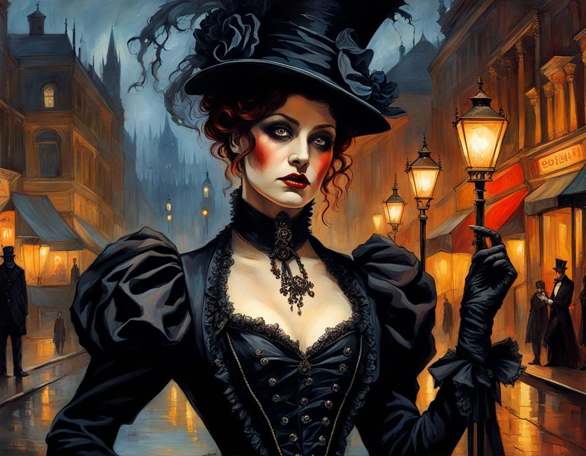 Bloody Gothic Contortionist in Victorian Streetlight