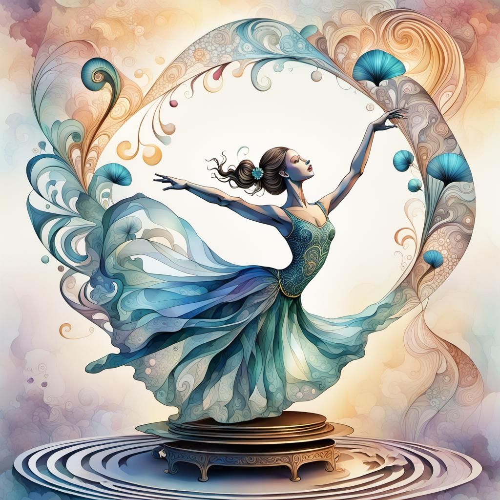 Intricate Music Box with Ballerina in Neo-Impressionist Styl...