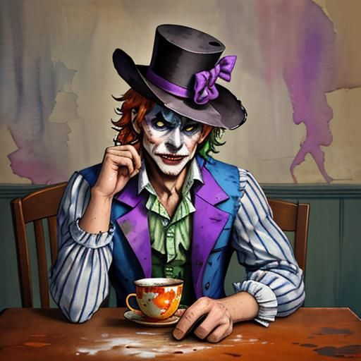 Surreal Post-impressionist Watercolour of the Joker as Mad H...