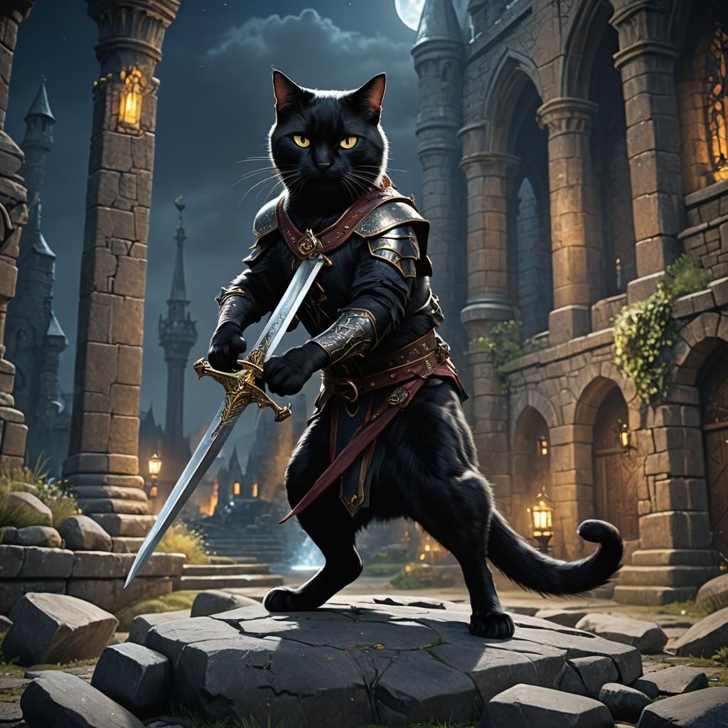 Black Cat Pulls Excalibur: Fantasy Concept Art