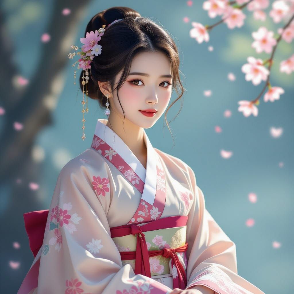 Elegant Korean Girl in Hanbok with Pastel Colors