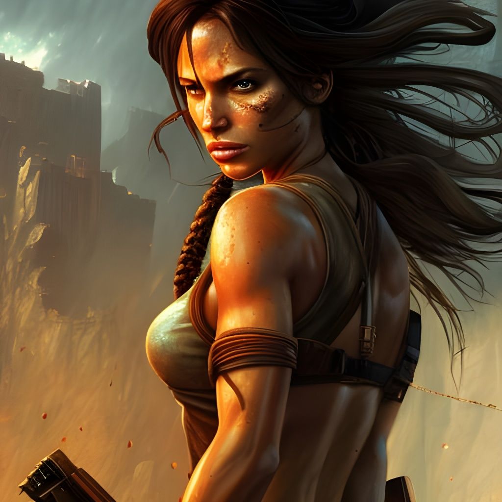 Lara Croft Portrait in Digital Ink Style