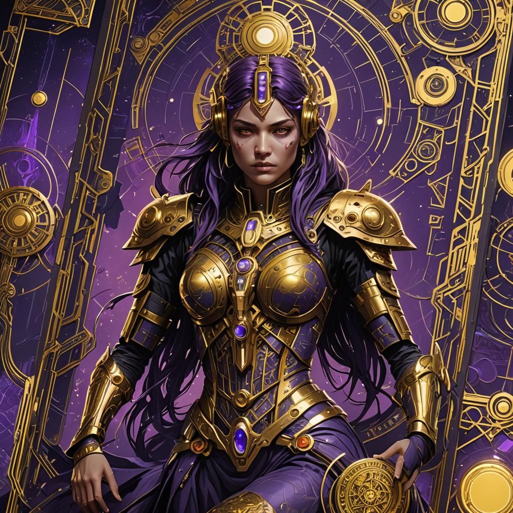 Cyberpunk Tarot Card with Gold Embossing