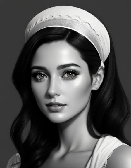 Realistic Black and White Sketch of a French Woman
