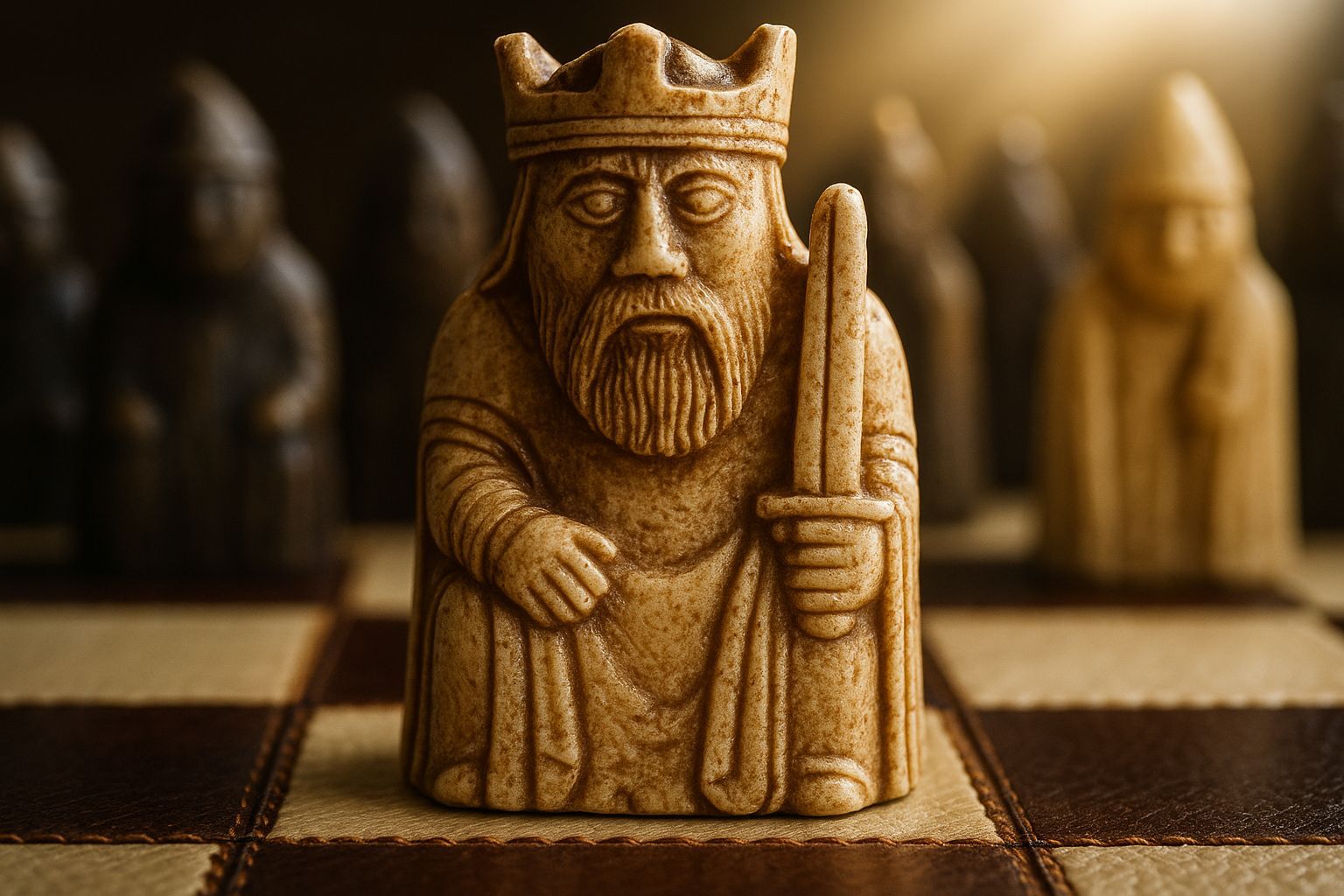Macro Ivory Chess King in Dark Ages Style