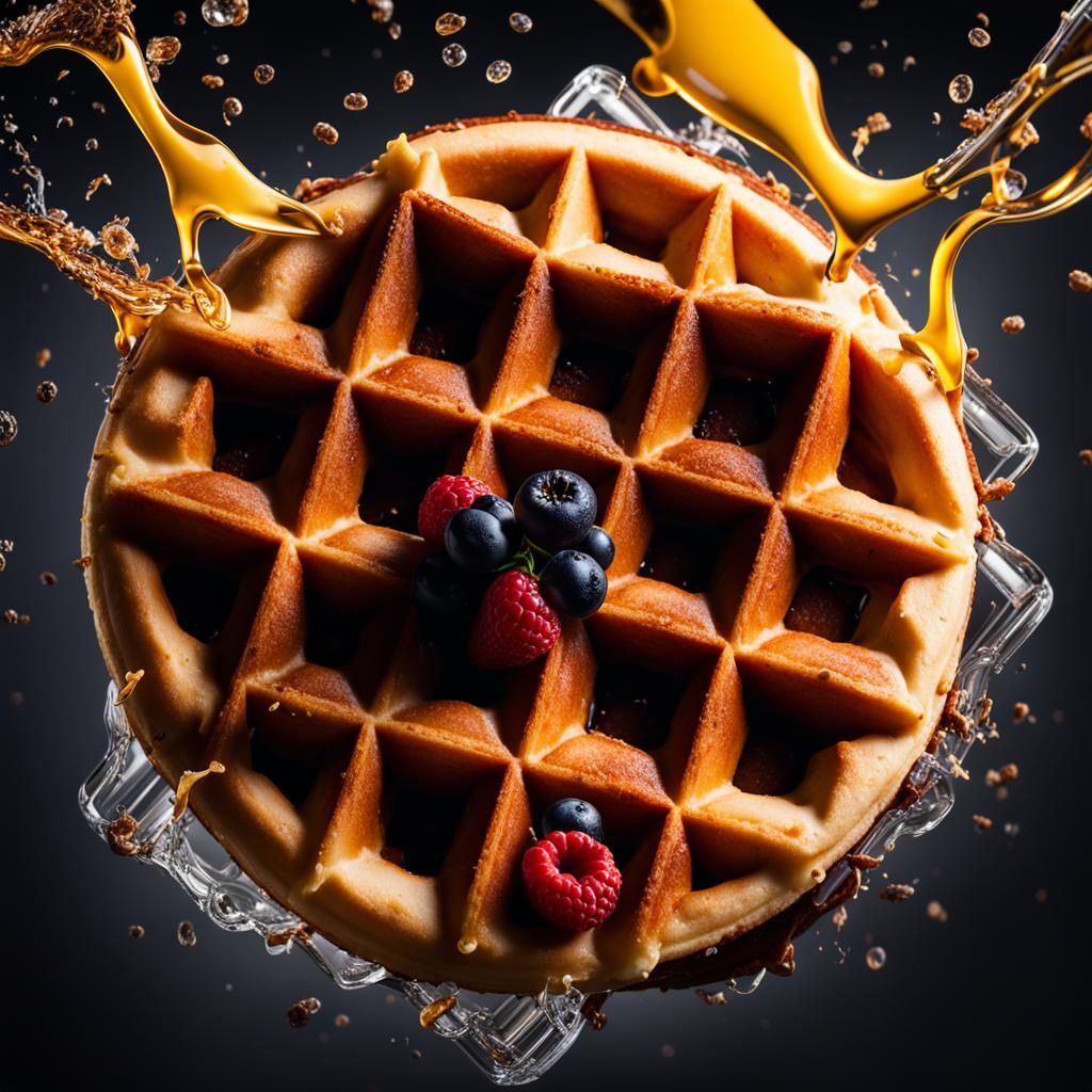 Hyperrealistic Floating Waffle Advertisement in 64 Megapixel...