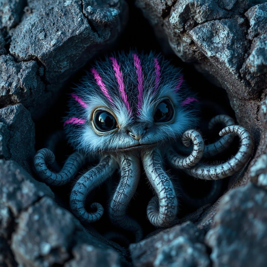 Neon Furry Creature in Grungy Digital Art