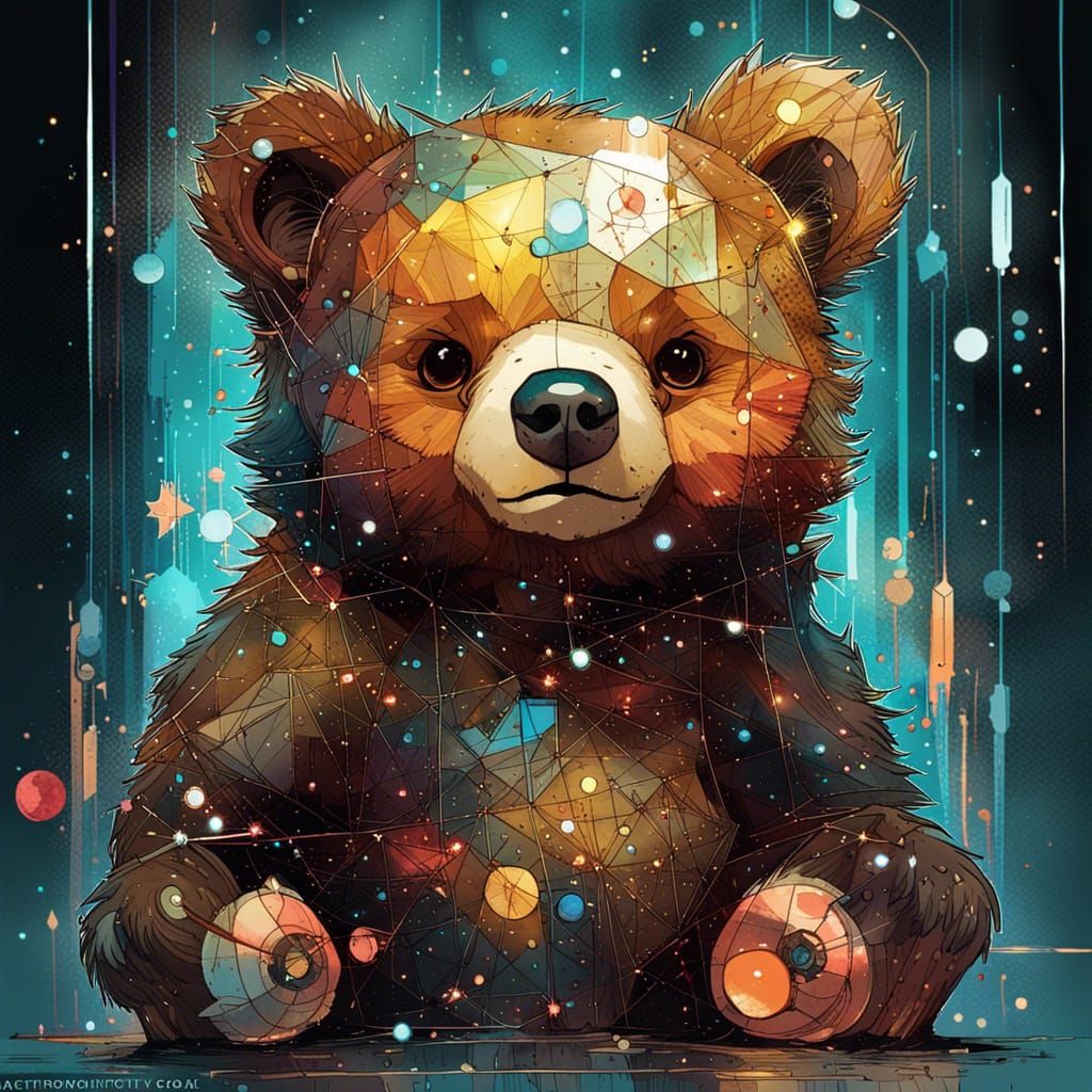 Glowing Constellation Baby Bear in Anime Space