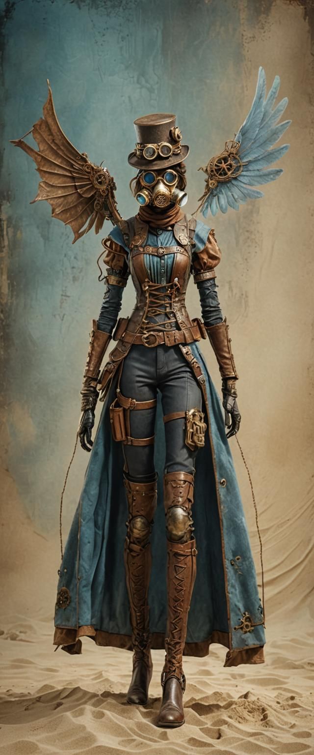 Steampunk Mannequin with Wings in Bronze and Leather