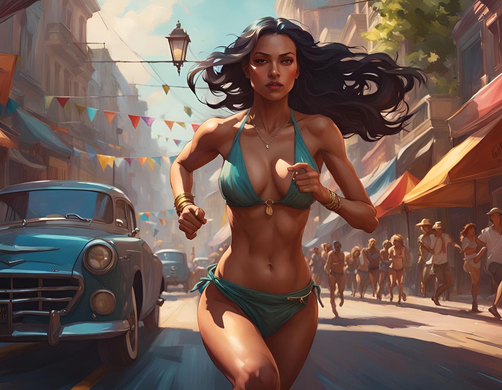 Woman Running: Detailed Digital Art Portrait