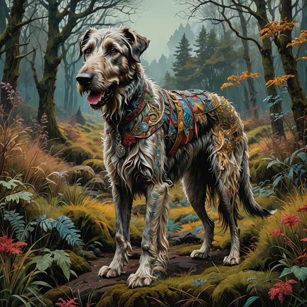 Ceremonial Wolfhound in Detailed Vivid Landscape