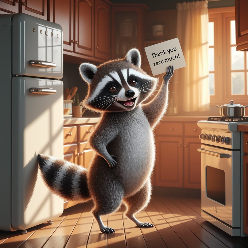 Joyful Raccoon Delivers Thank You Note