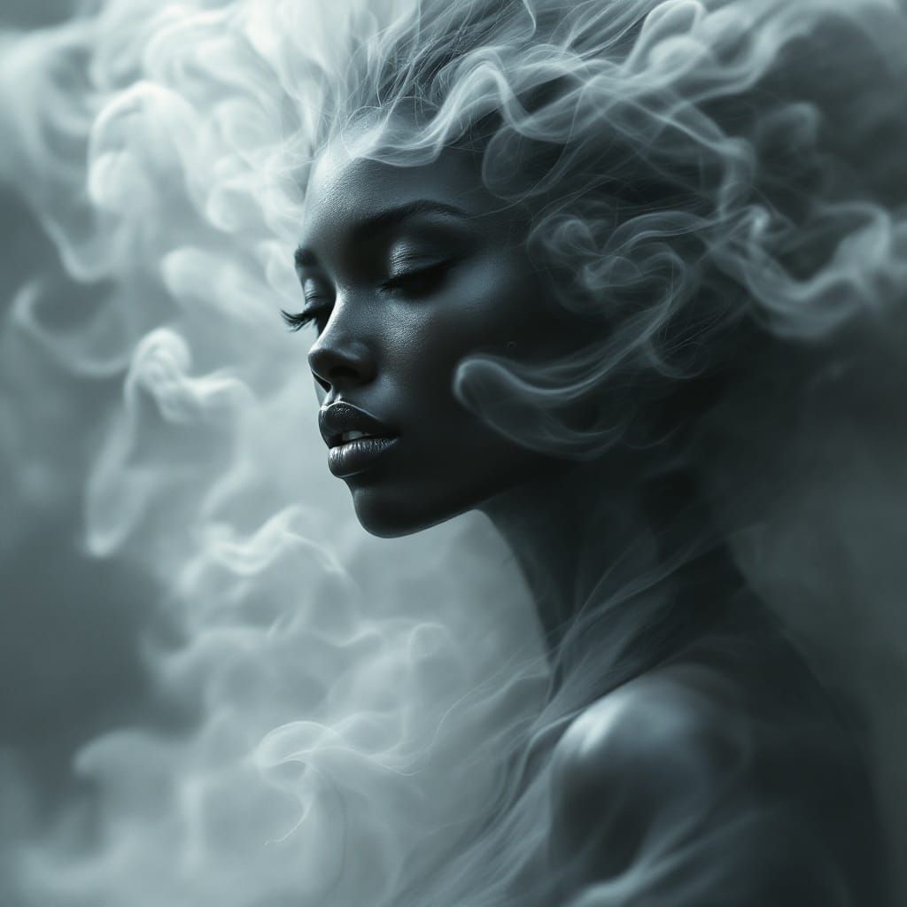 Ethereal Goddess Emerge from Smoke in Cyberpunk Style