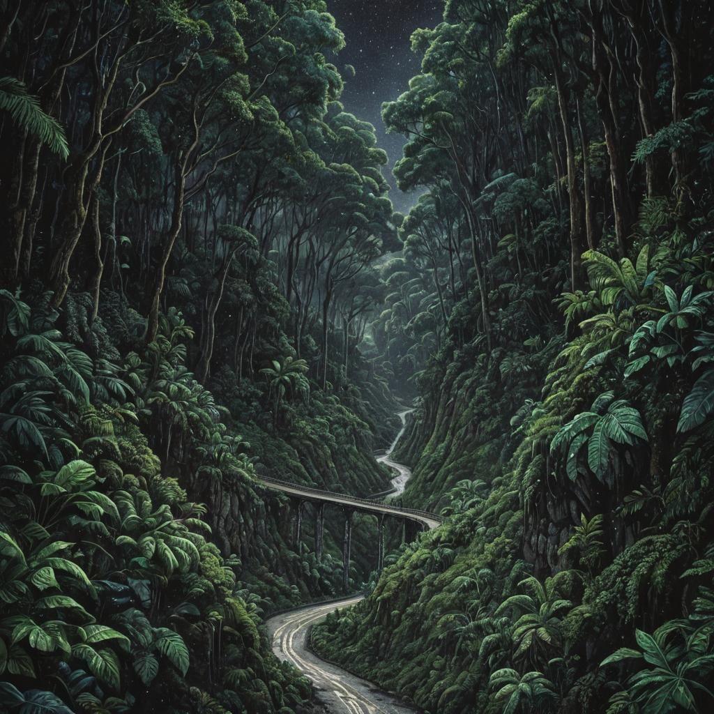 Surreal Bioluminescent North Yungas Road in Amazon Rainfores...