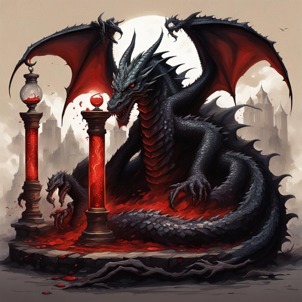 Sinister Black Dragon with Hourglass