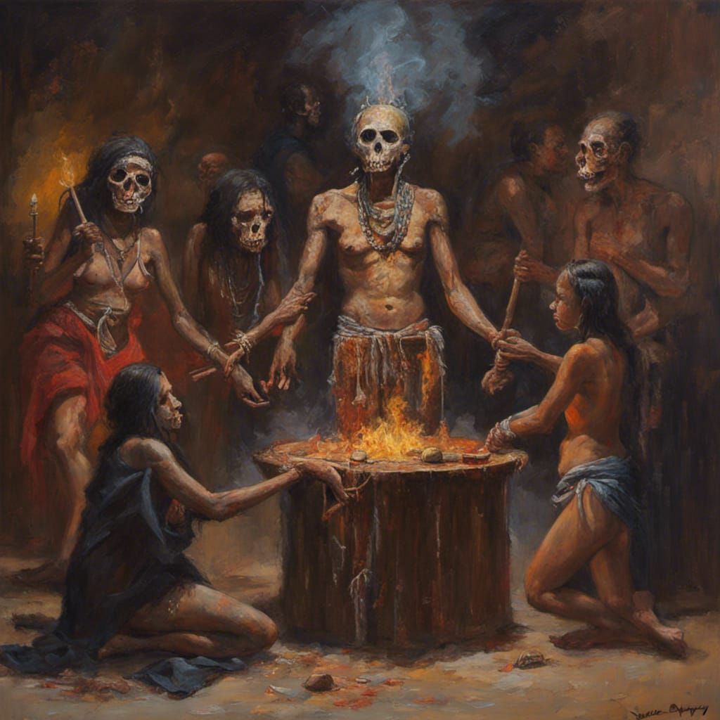 Mystical Voodoo Ritual Scene as Oil Painting