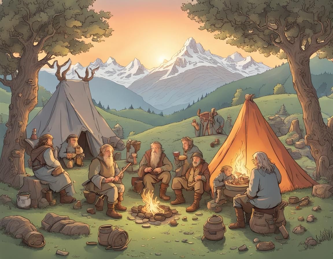 Sunrise Feast with Bilbo, Gandalf, and Dwarves
