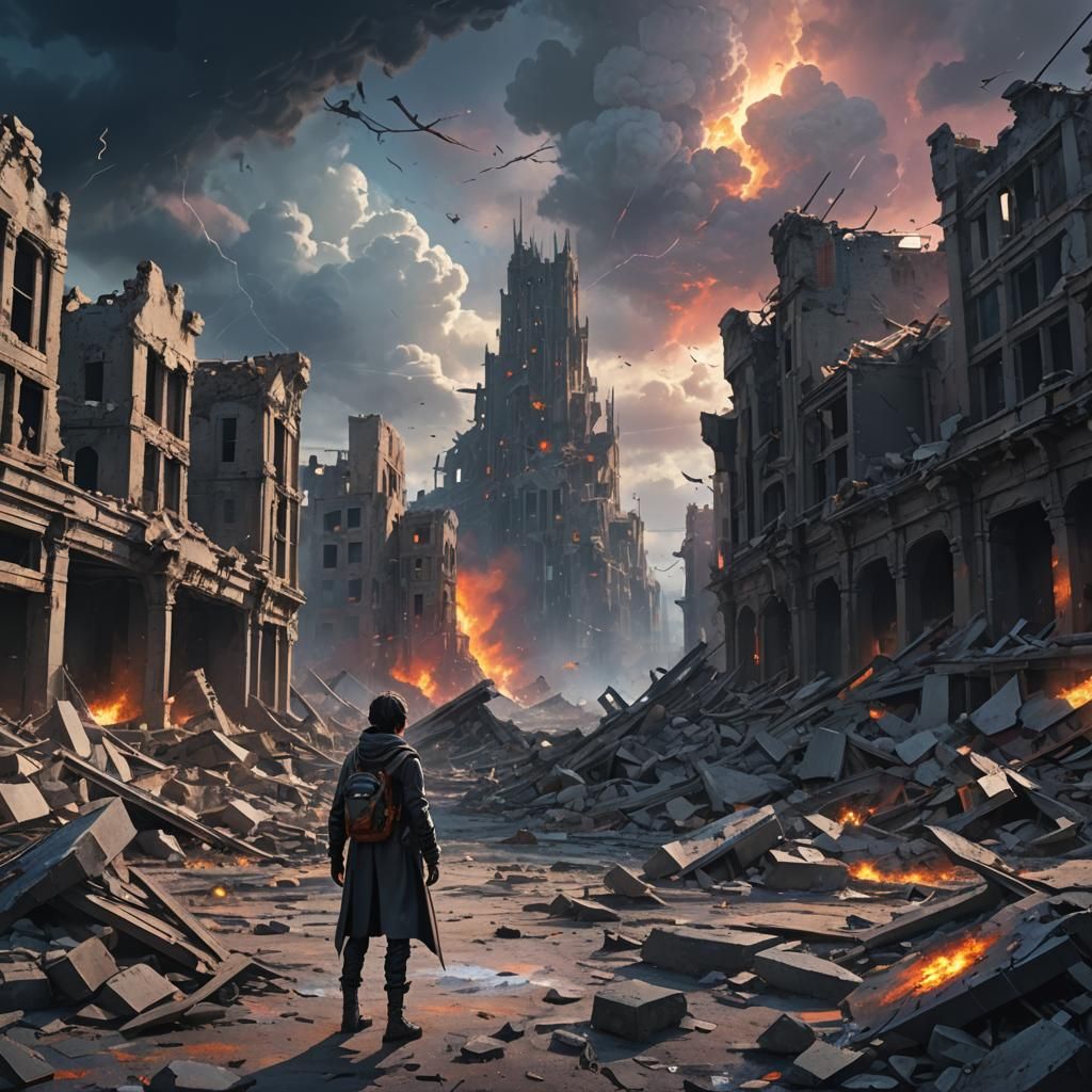 Apocalyptic Cityscape Concept Art in Anime Style