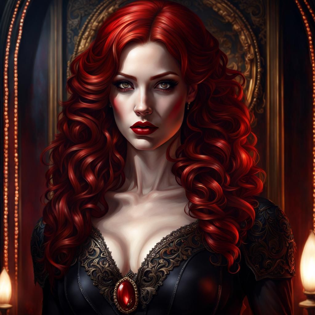 Gothic Redhead Portrait in Hyper-Realistic Fantasy Art