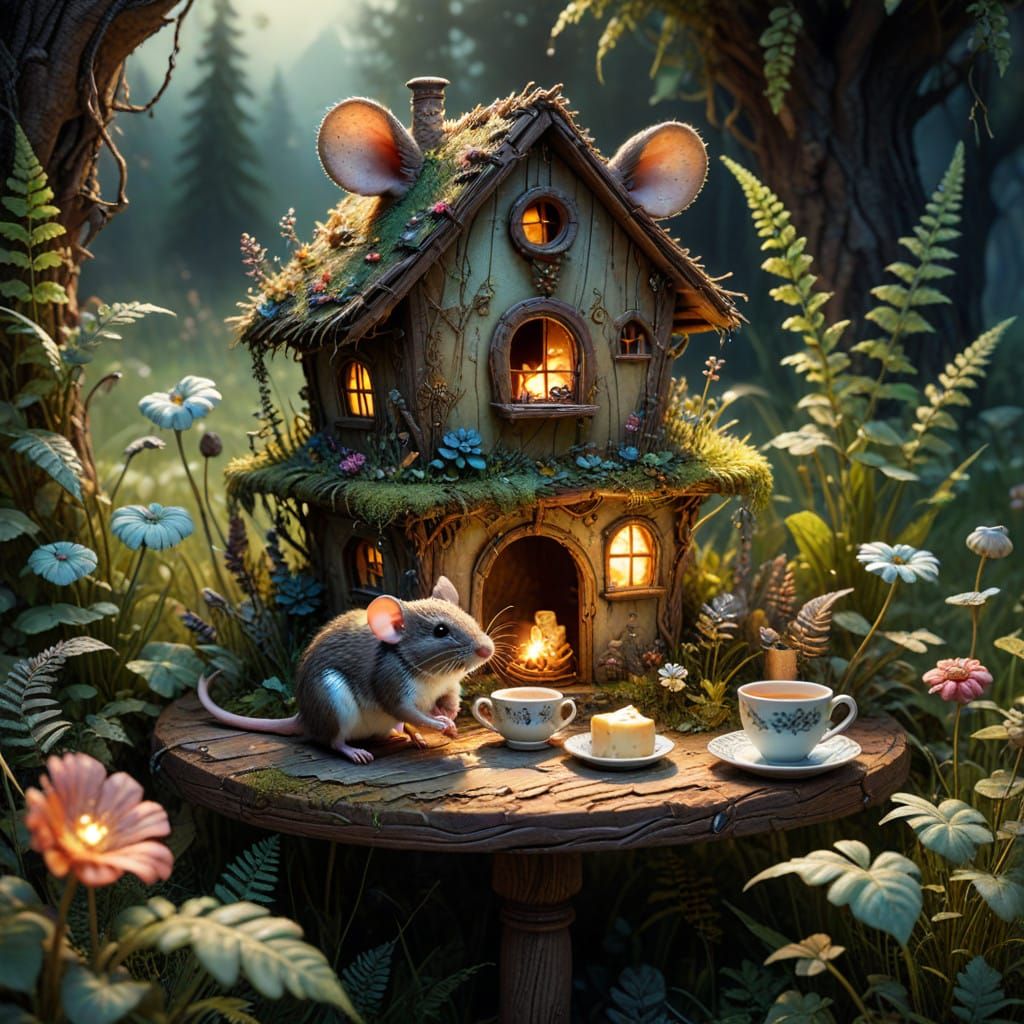 Whimsical Mouse House in a Lush Meadow