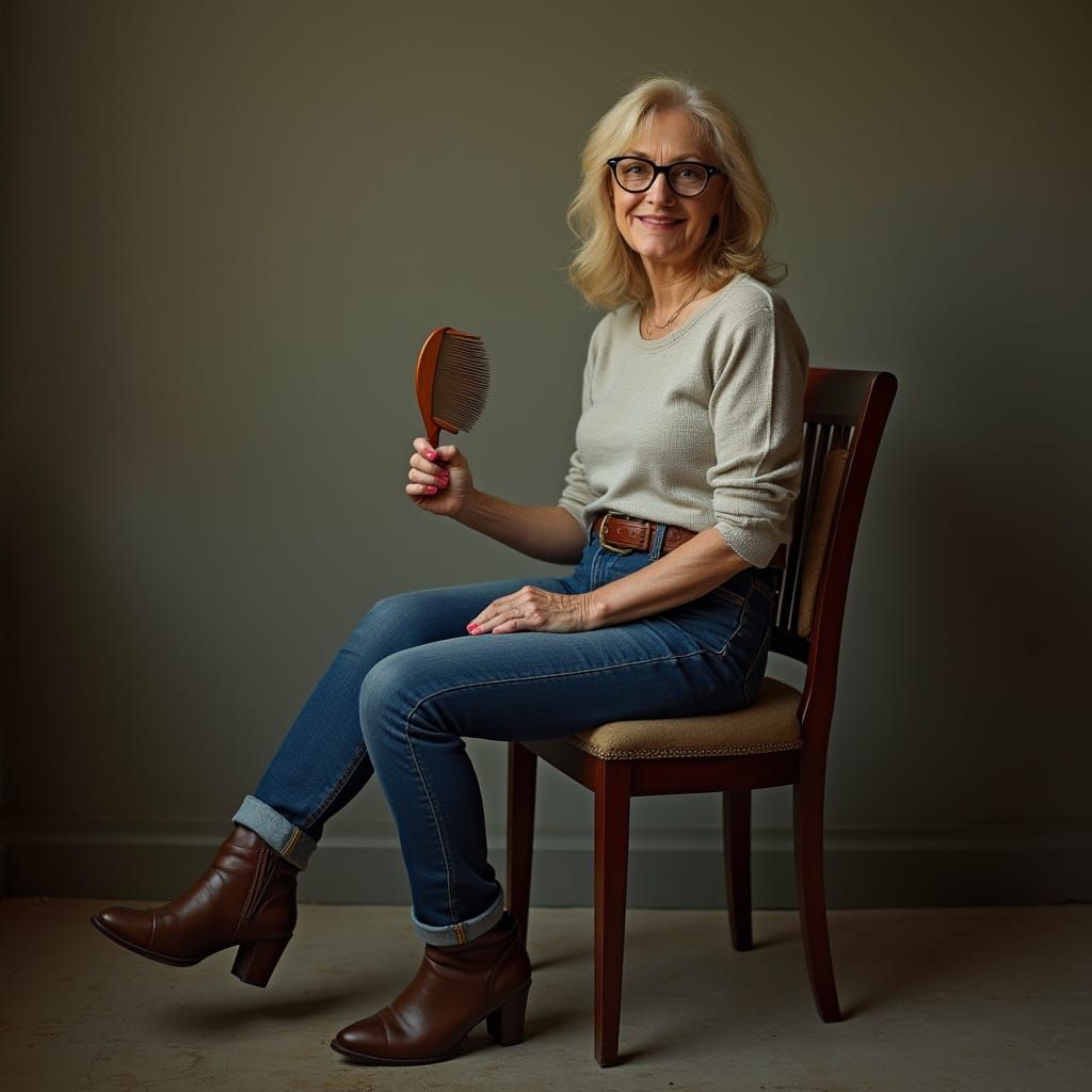 Mature Woman Portrait in Style of Frida Kahlo