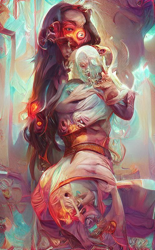 Psychedelic Demon Girl in Cosmic Dreamscape