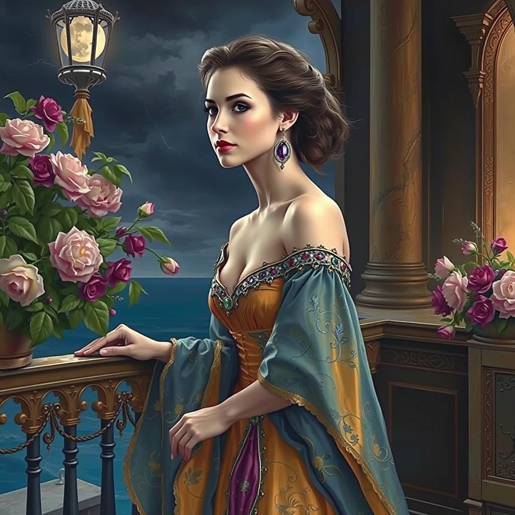 Renaissance Woman Portrait with Gold Earrings