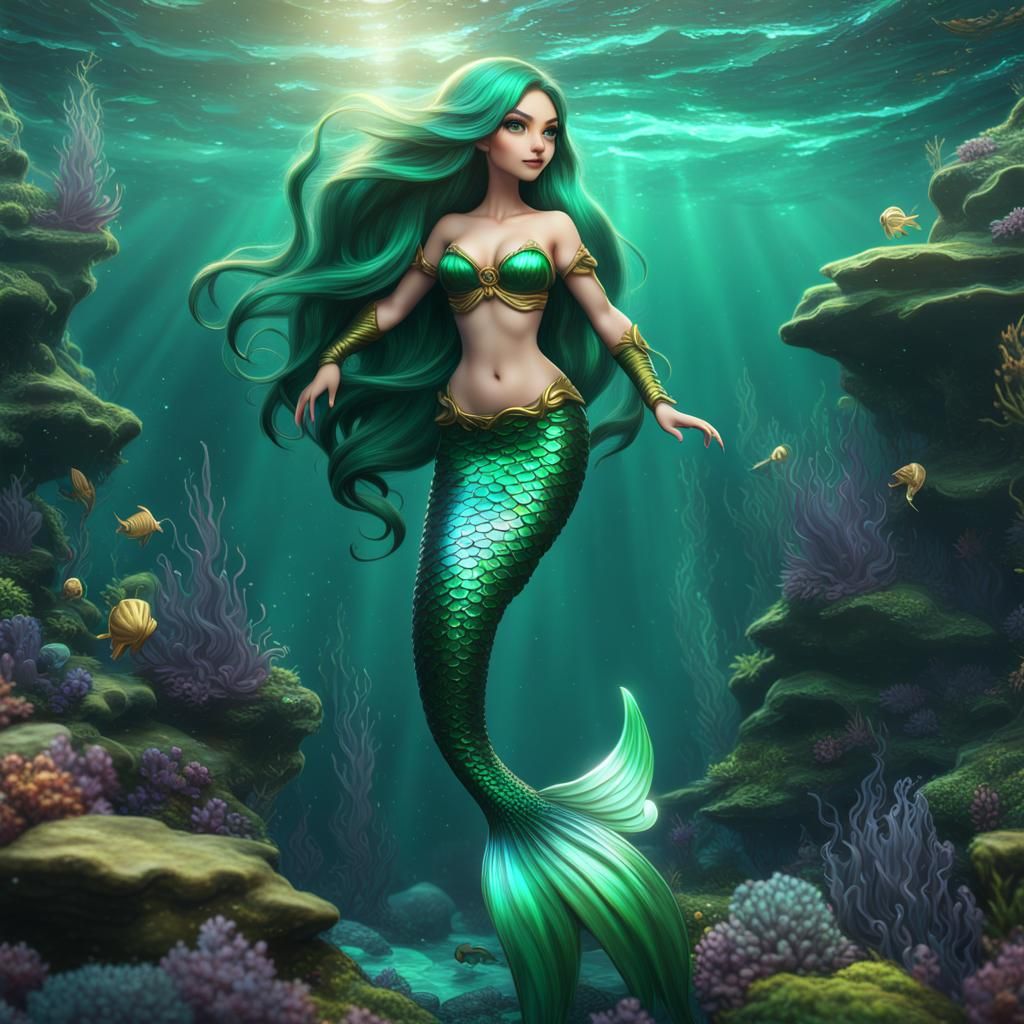Hyperrealistic Chibi Mermaid Siren in Detailed Digital Art