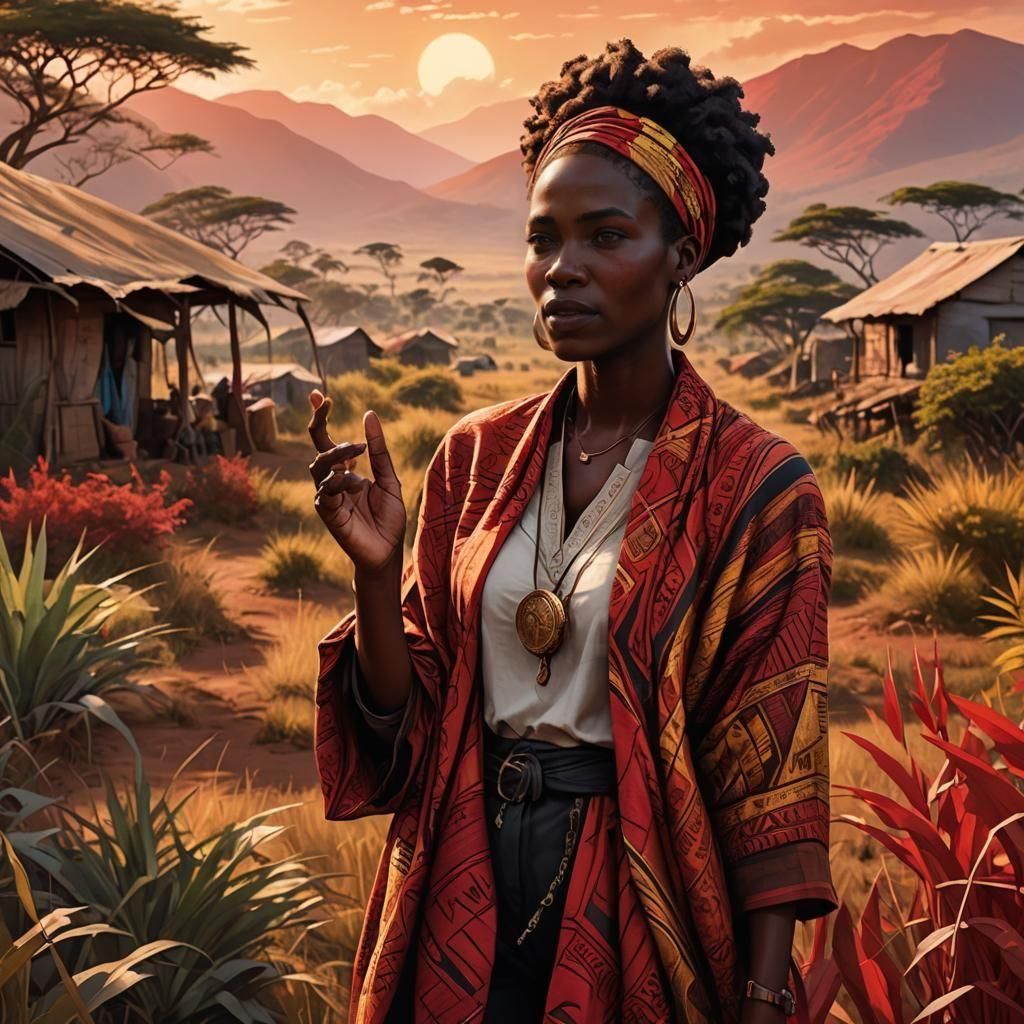 Deaf Woman Signing in Tanzania, Detailed Matte Painting