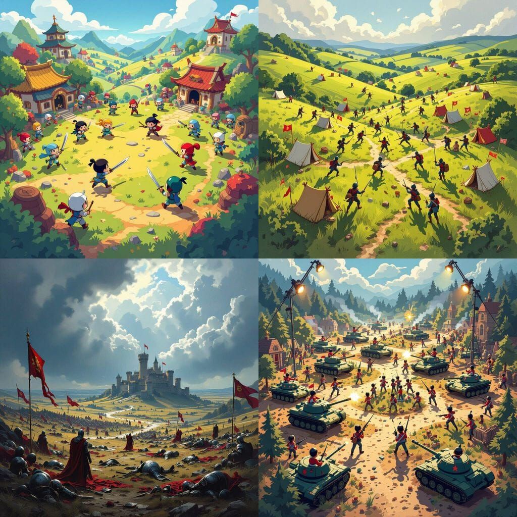 Aerial View of a Vibrant Battle Scene for Young Audiences