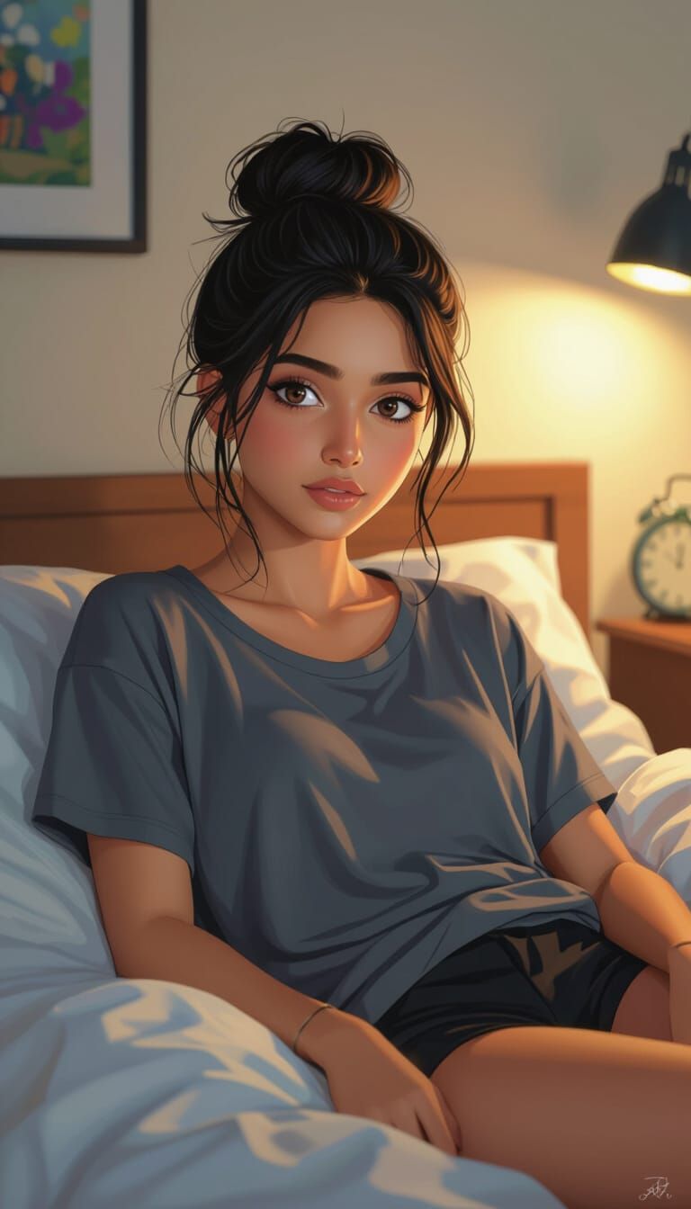 Indian Girl in Bedroom: Hyperrealistic 3D Render