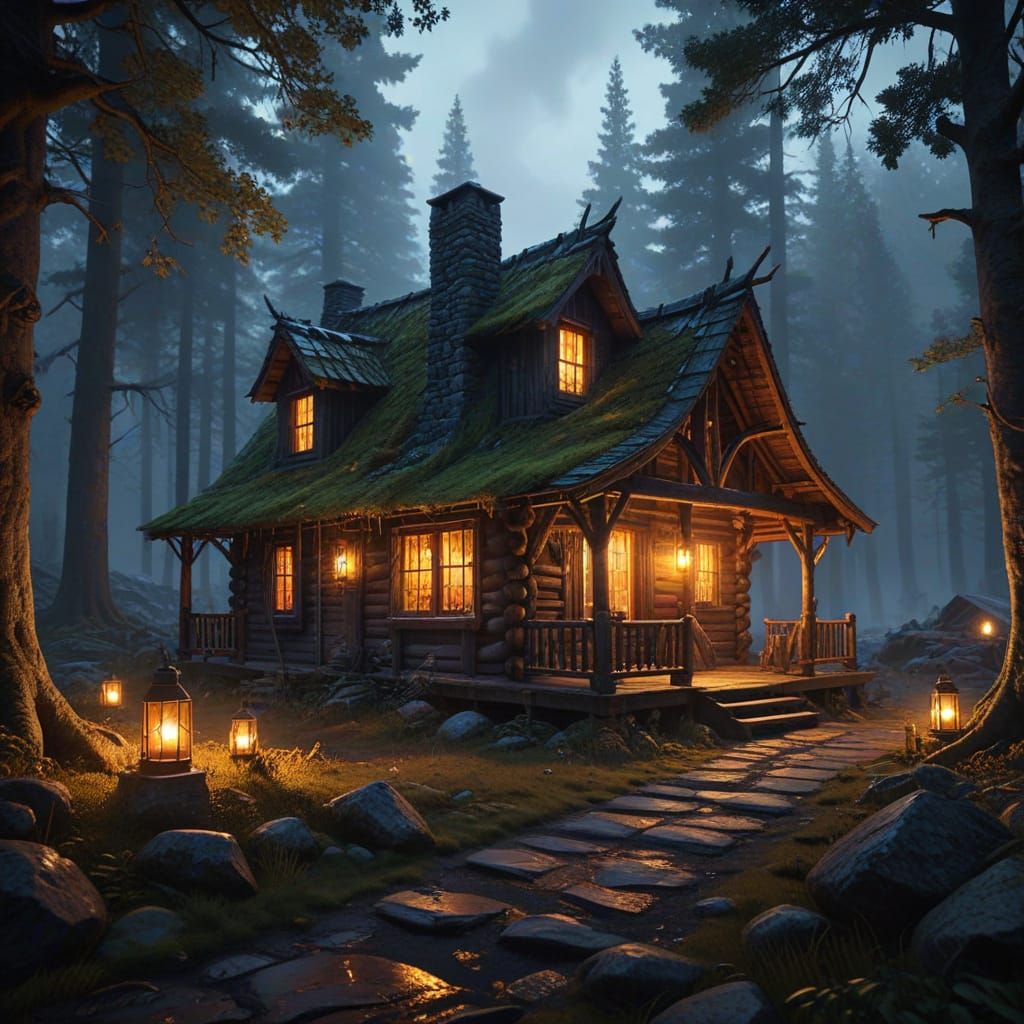 Warmth of a Dystopian Refuge in a Gnarled Woodland