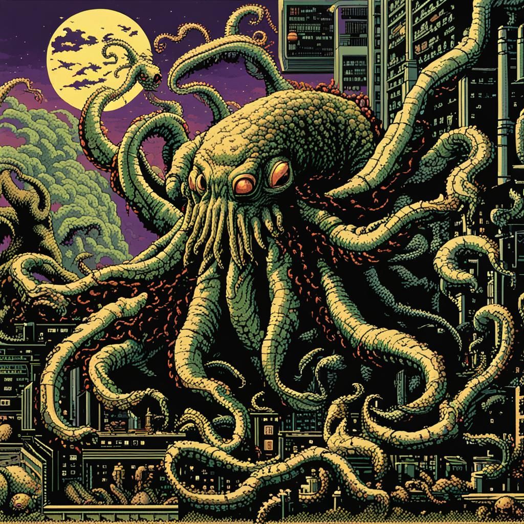 Pixelated Cryptid Horror in Retro Video Game Art