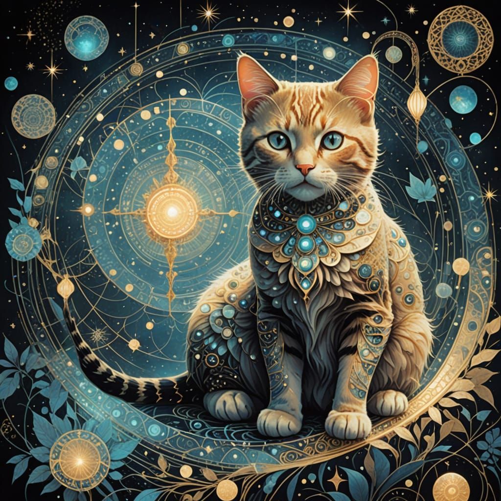 Ethereal Cosmic Kitten in Gilded Holographic Style