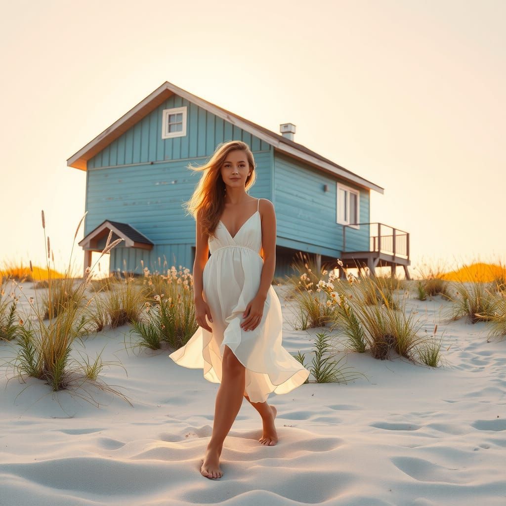 Ethereal Beach Scene at Golden Hour