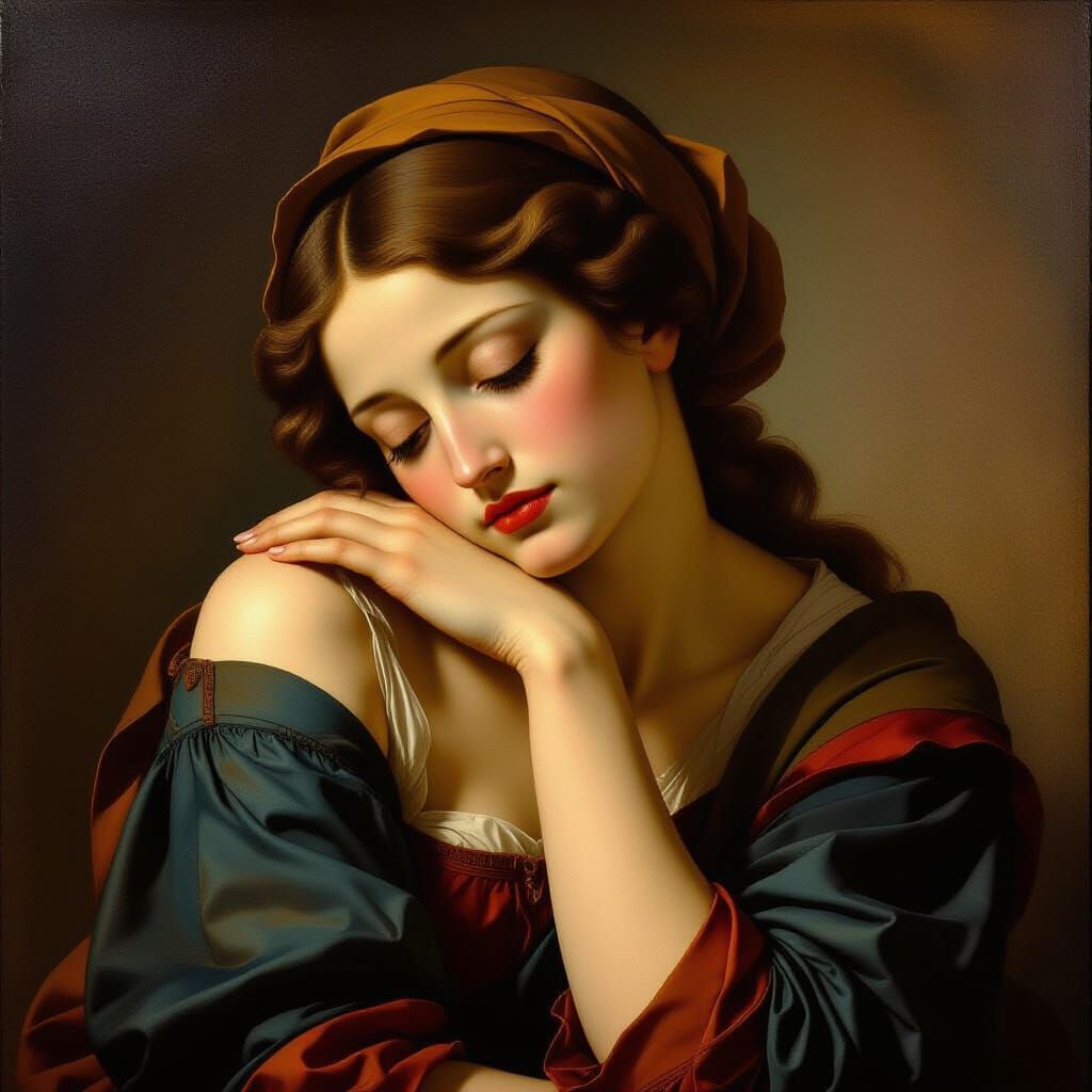 Renaissance Portrait of Melancholic Woman in Michelangelo St...