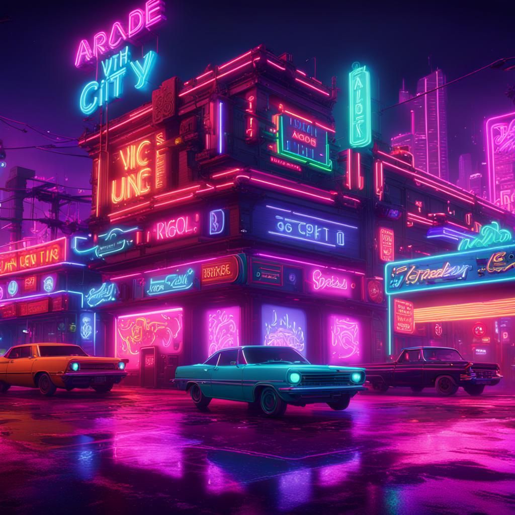 Neon Cityscape in Bright Retro Style