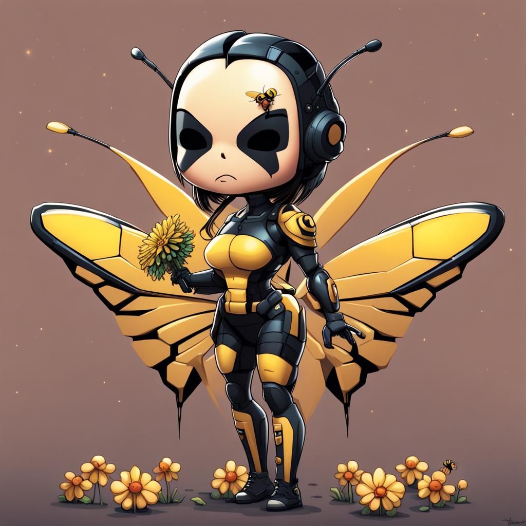 Futuristic Warrior Woman with Bee in Pixar Style