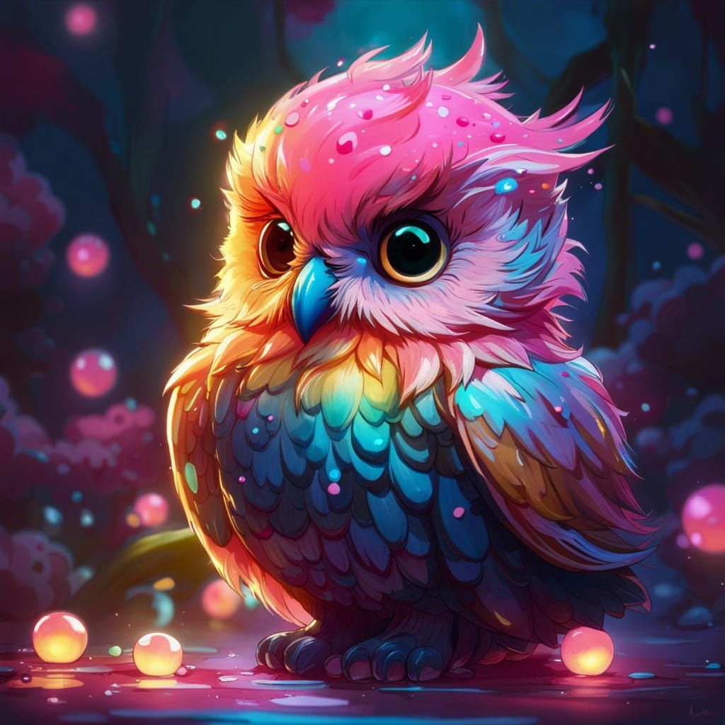 Chibi Owl Cupcake on Glowing Cherry Field