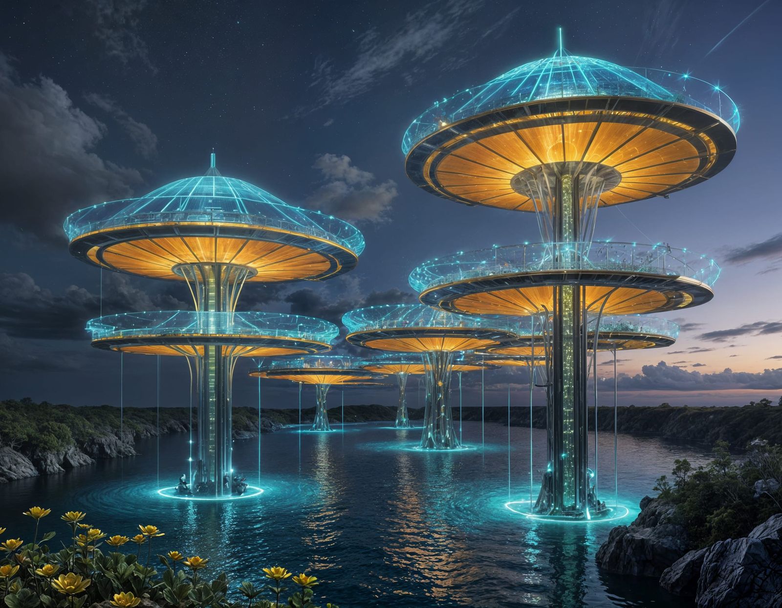 Neo-Futuristic Oceanic Solar Farm in Golden Ratio Harmony