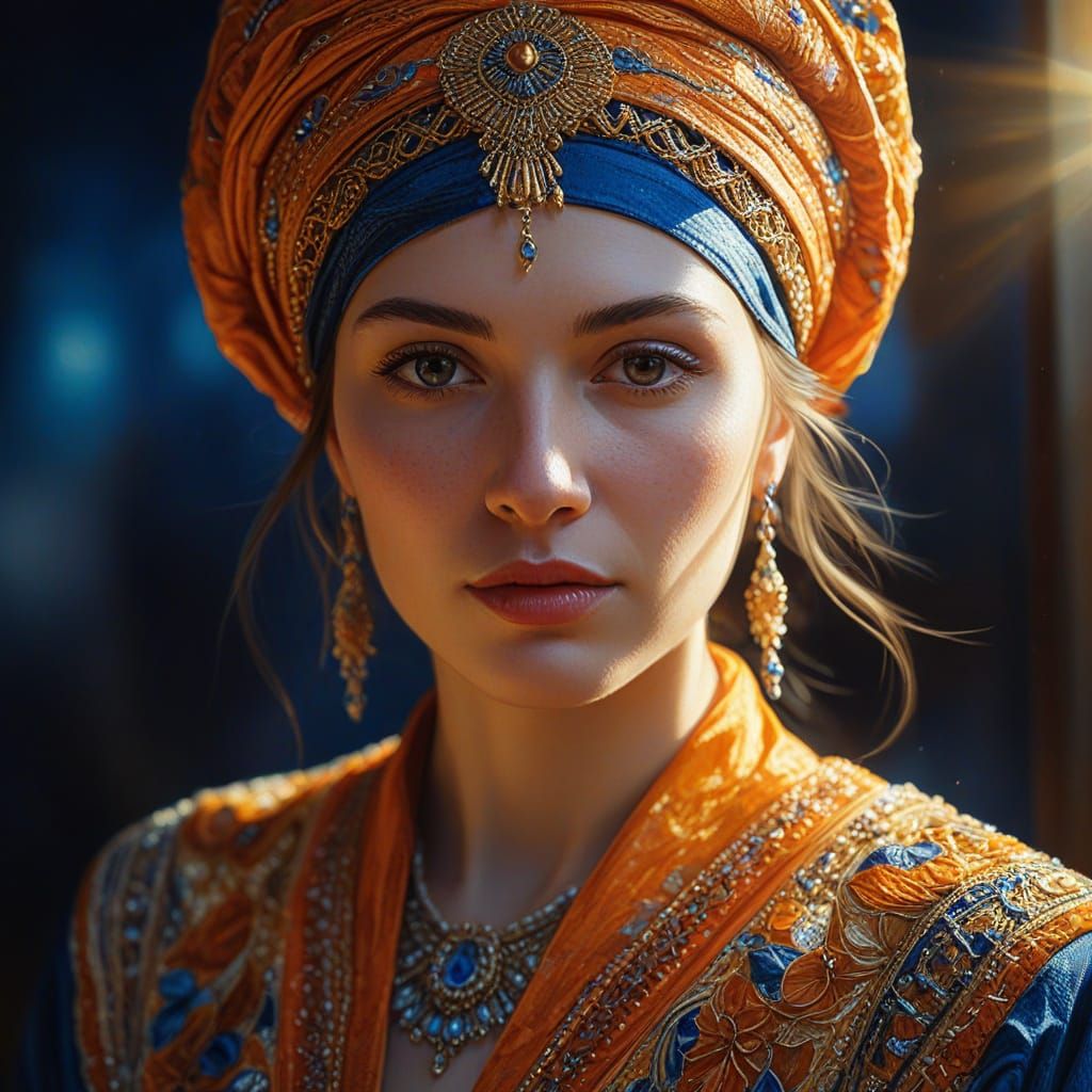 Hyperrealistic Oil Painting of Woman in Golden Light