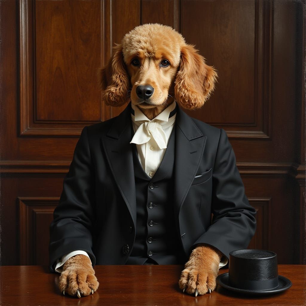 Regal Poodle in Formal Lawyer Attire
