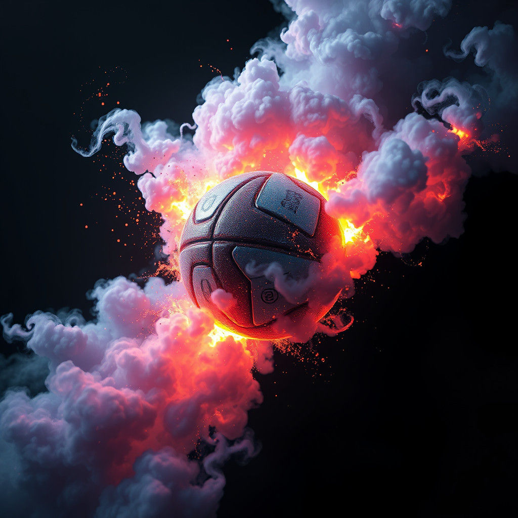 Exploding Football in Ethereal Fantasy Landscape