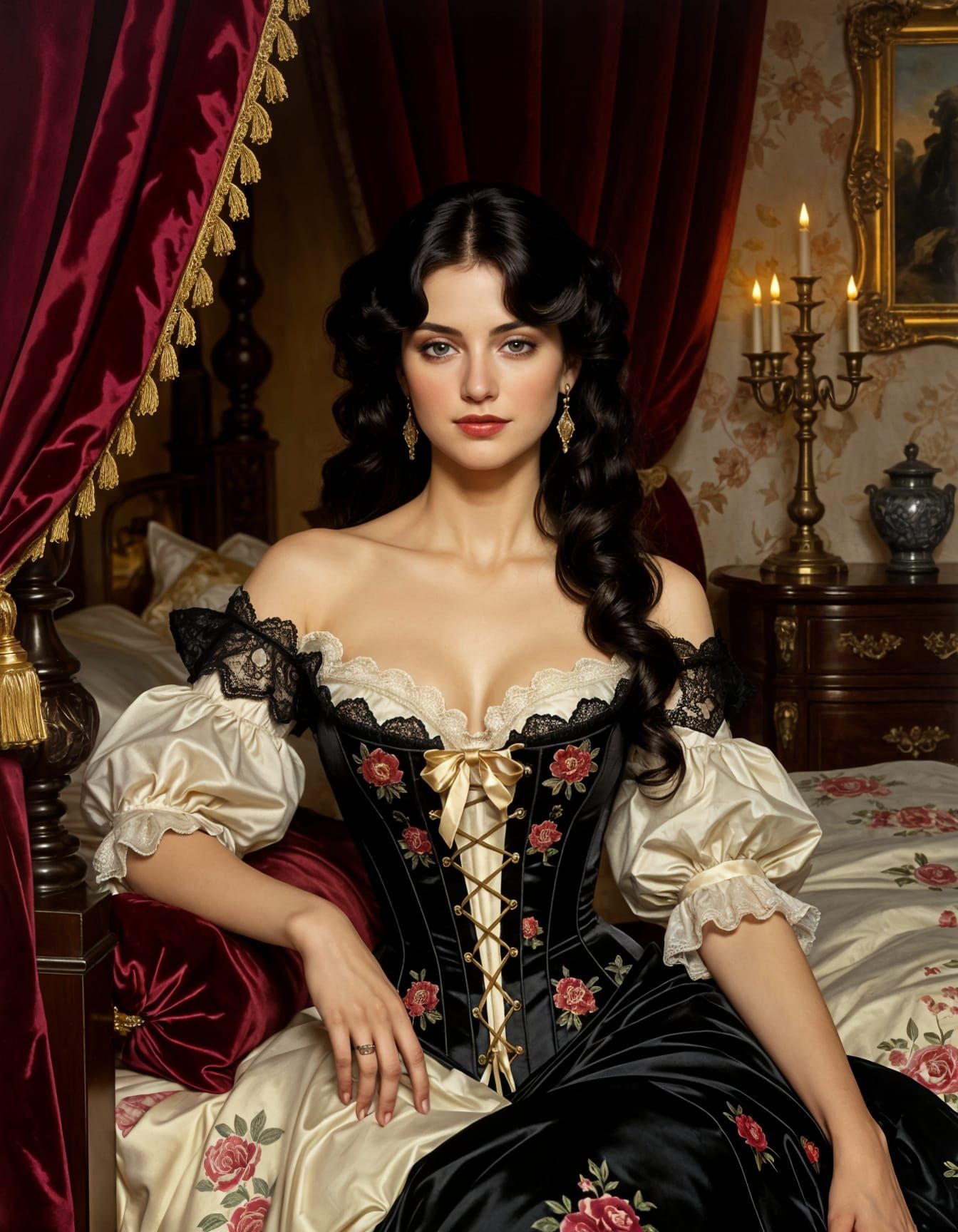 Elegant Woman in Corset, Oil Painting Style