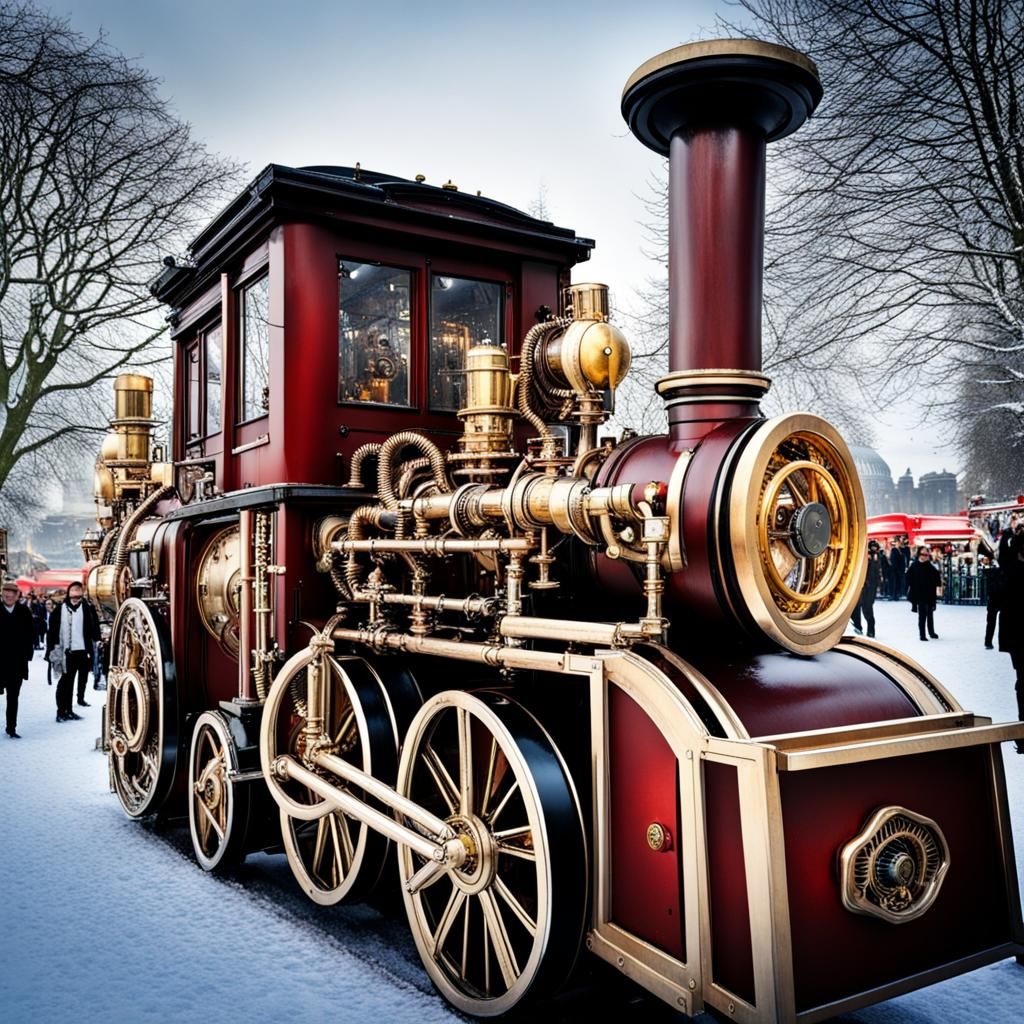 Steampunk Engine in Winter Wonderland
