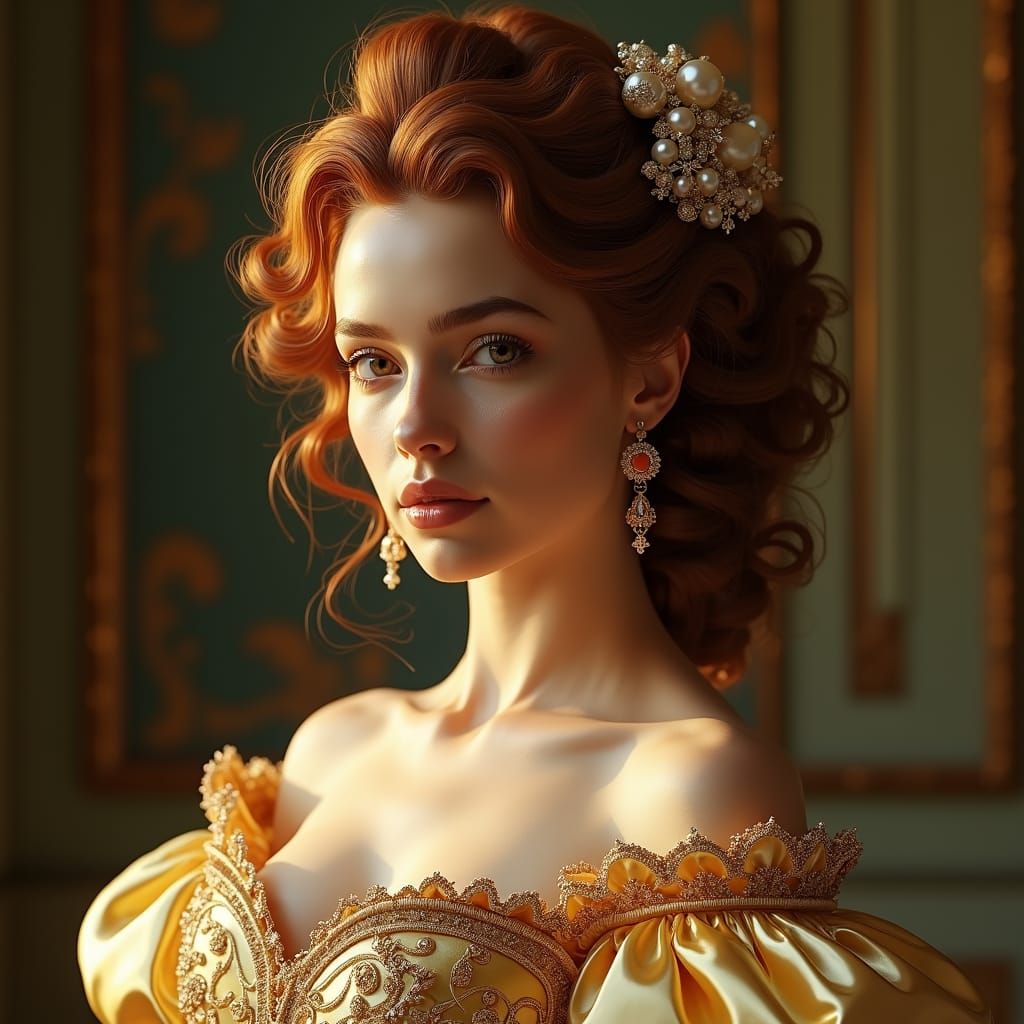 Belle in Rococo Gown: Art Nouveau Portrait