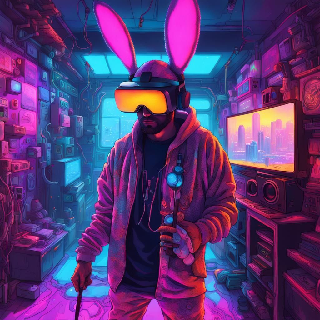 Man in Bunny Suit: Cyberpunk Portrait