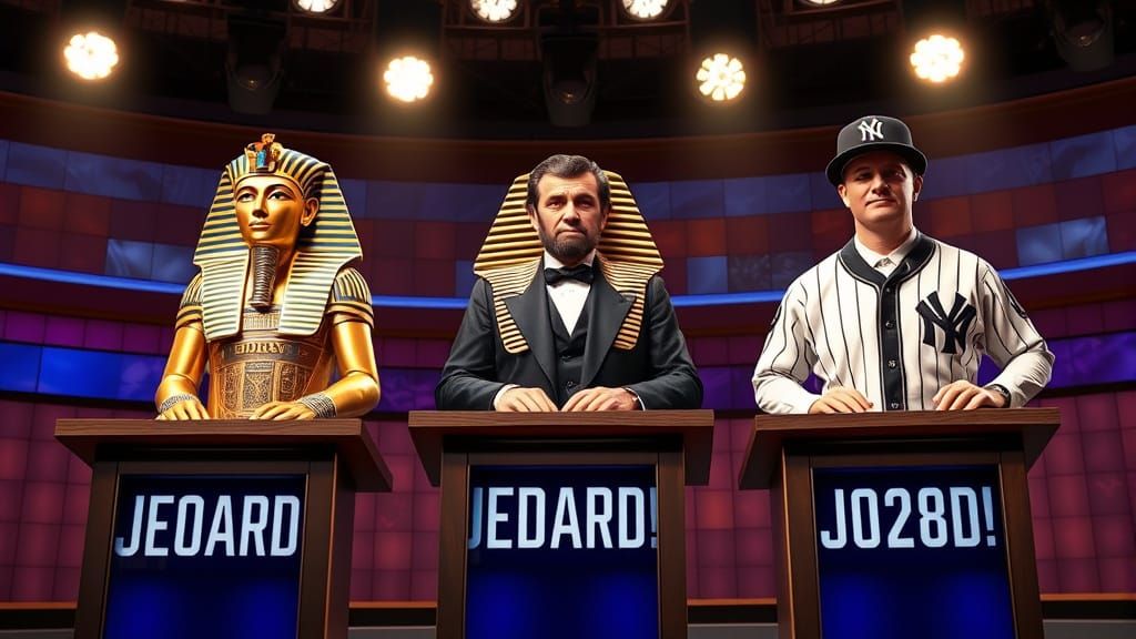 Historical Figures Compete on Jeopardy! in Photorealistic St...