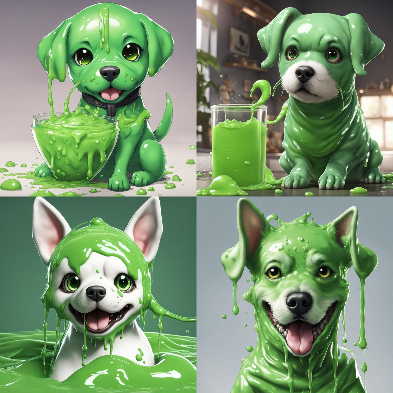 Cute Green Slime Dog in Anime Style