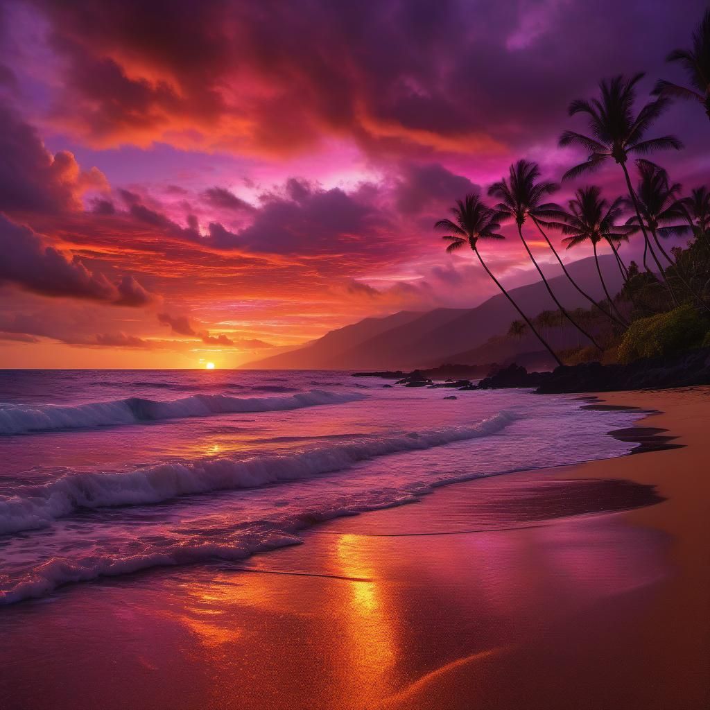 Hawaiian Beach Sunset: Romantic Summer Landscape
